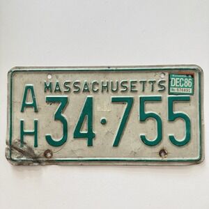 Vintage MASS 1980s # AH 34•755 Massachusetts License Plate‎ Auto Tag